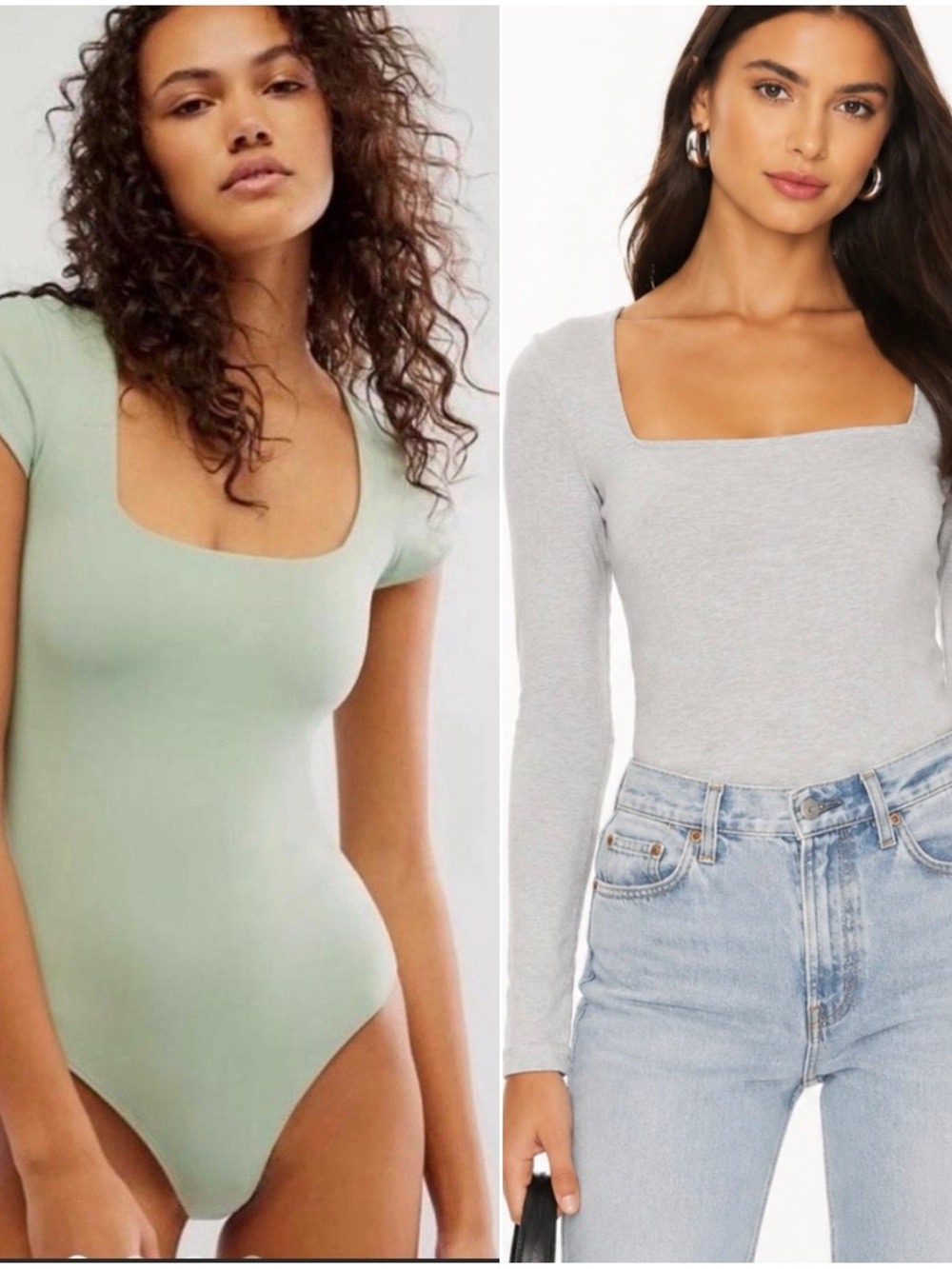 NWT - Set of 2 Aritzia Squareneck Bodysuits - Sage Green and Gray - Both Size XS